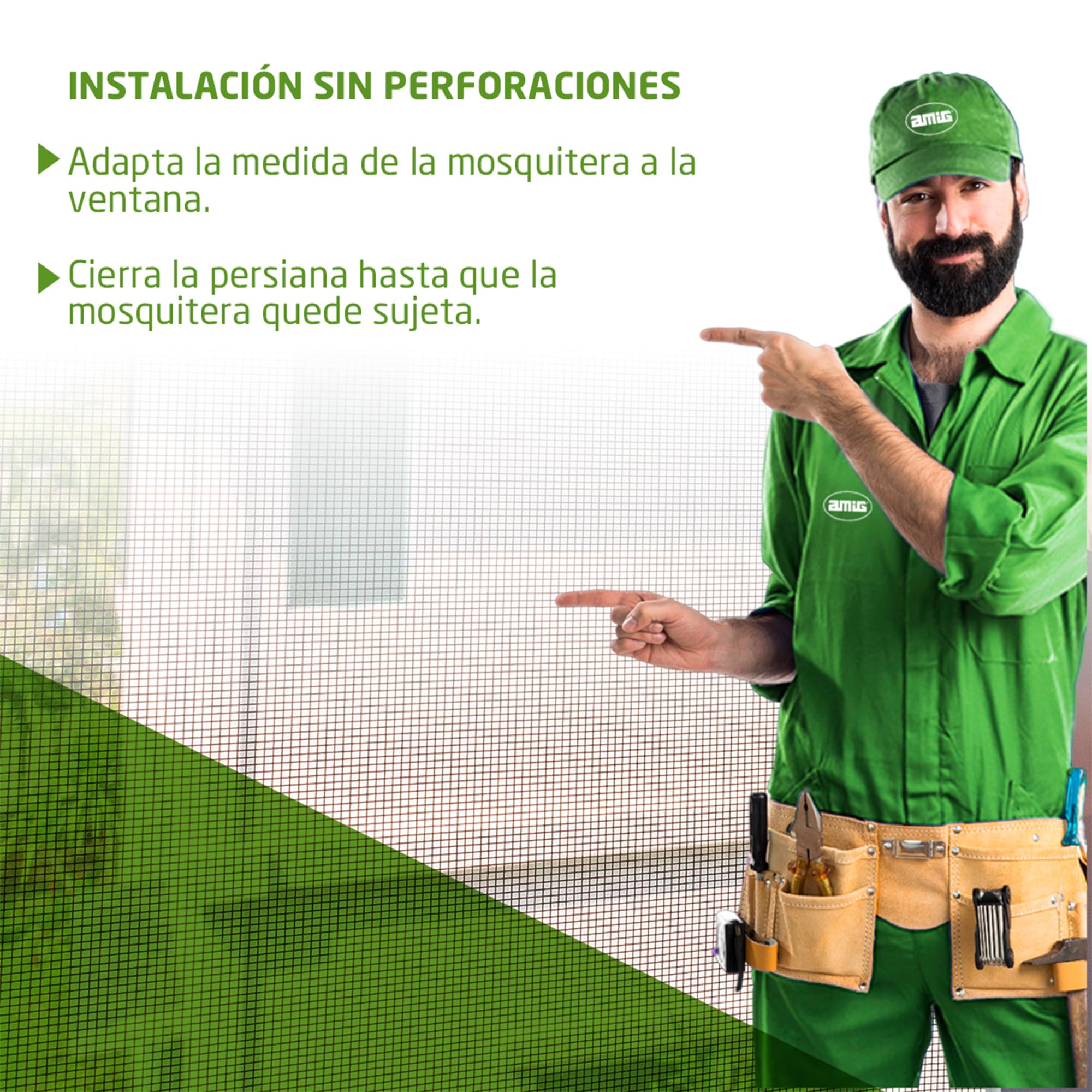 Amig – Mosquitera Extensible para Ventanas - Instalación sin Tornillos - Encajable en el carril de la persiana - 70 x 50 cm - Ajustable hasta 130 cm - Aluminio Blanco y Malla de Fibra de Vidrio gris