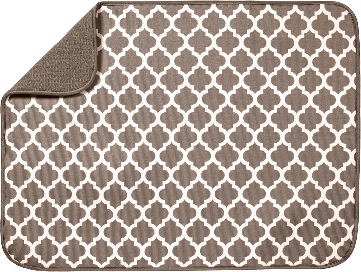 Microfibre Dish Drying Mats for Kitchen Super Absorbent Dish Drainer Mat for Countertop Sink Taupe Trellis 45 x 60 cm