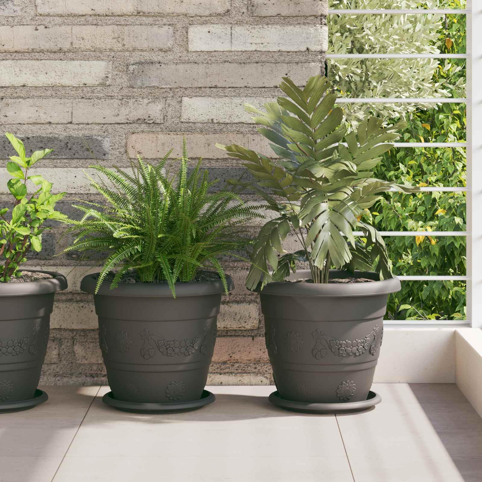 Blumentöpfe 24er Set Schwarz Ø 26 x 21,5 cm, Modernes Pflanzgefäß aus Kunststoff für Innen und Außen, Zylindrische Blumentöpfe mit Entwässerungslöchern für Garten und Balkon
