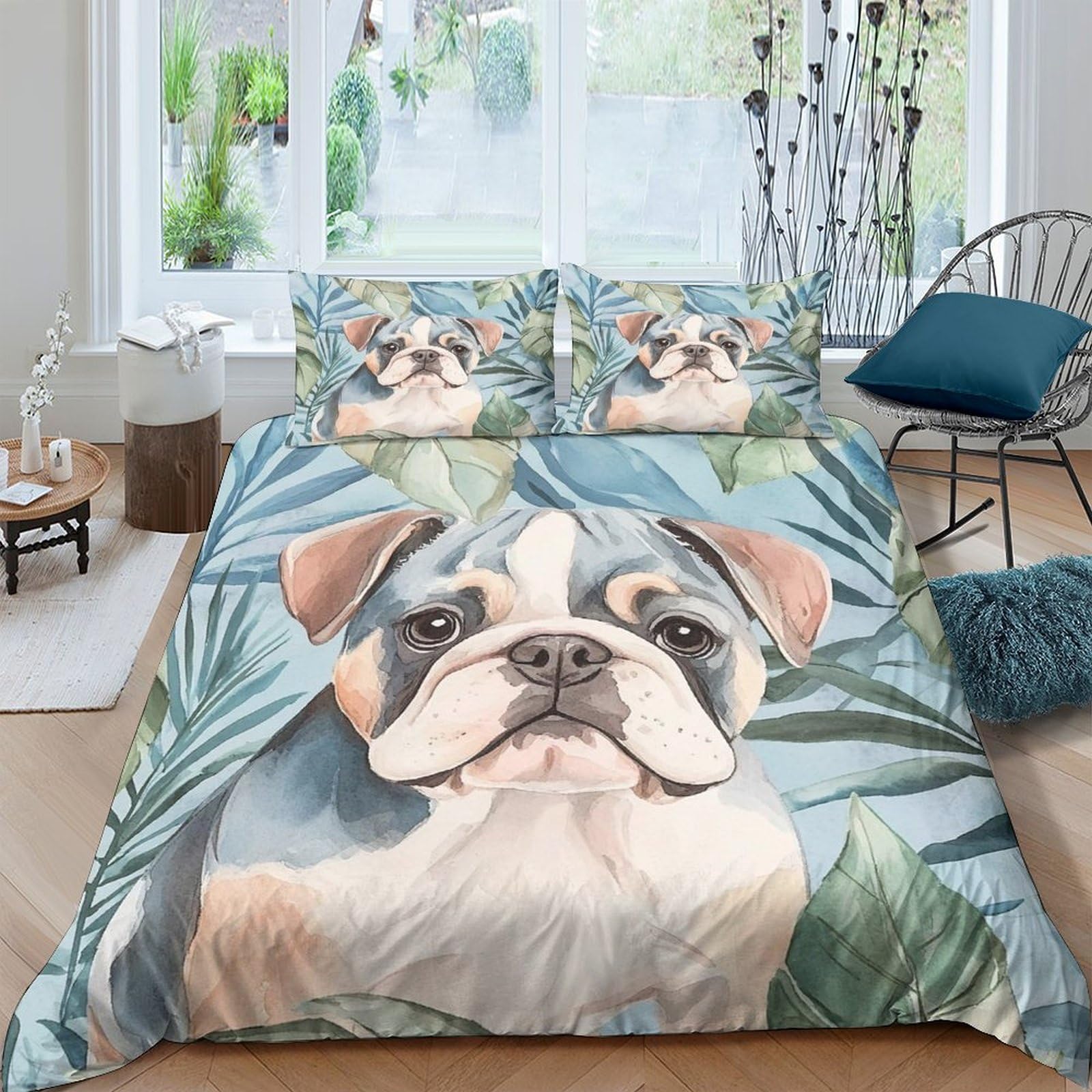 XFKLYNVCJ 3D Printed Bulldog puppy Bedding Cover Brushed Microfiber Watercolor pet illust Comforter Cover Breathable Soft for Young Adults Rental Apartment Teen Bedroom Use King（220x240cm）