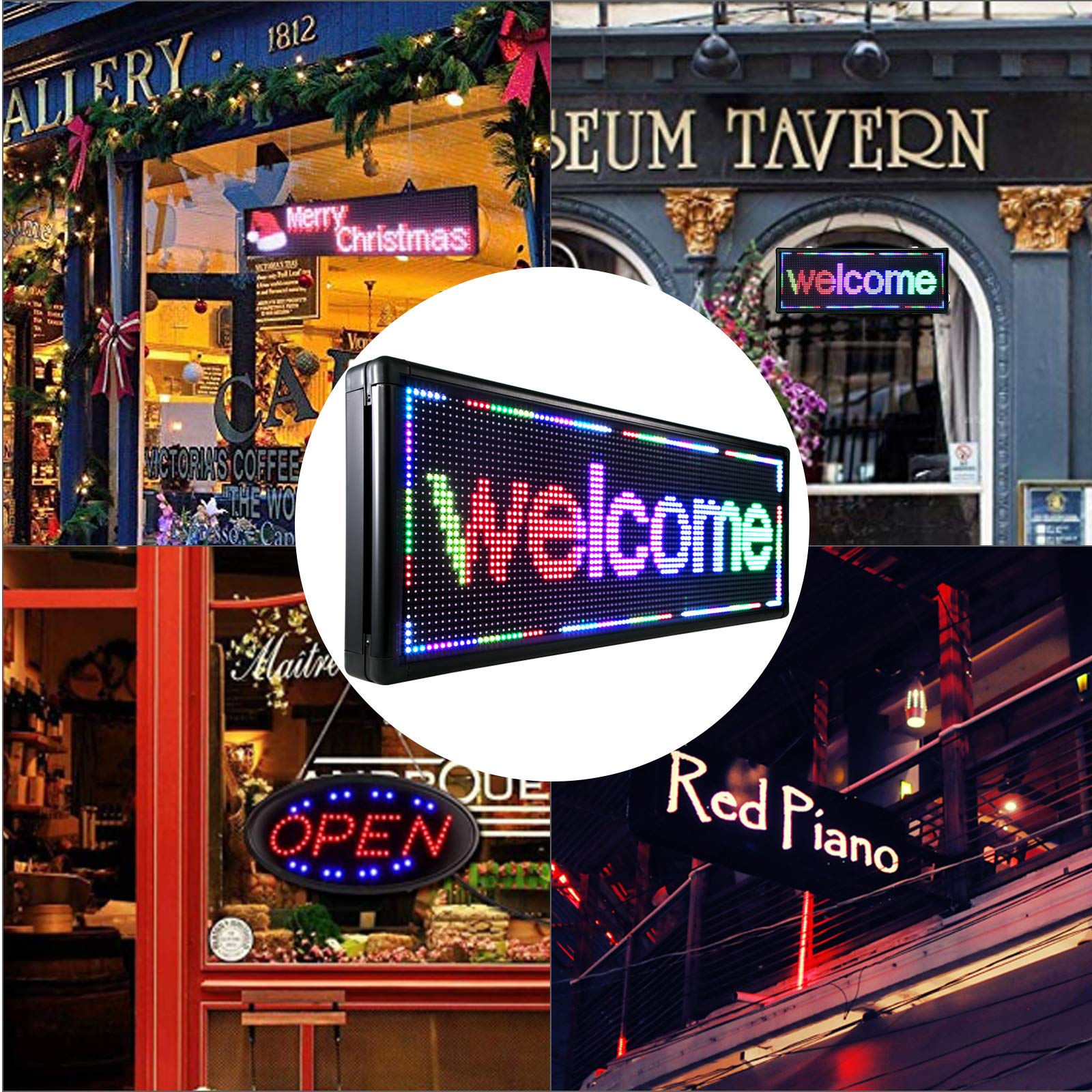 VEVOR Led Sign 40 x 15 inch Led Scrolling Sign Full Color Digital Led Open Sign Outdoor WiFi High Resolution Bright Electronic Message Display Board with SMD Technology for Advertising and Business