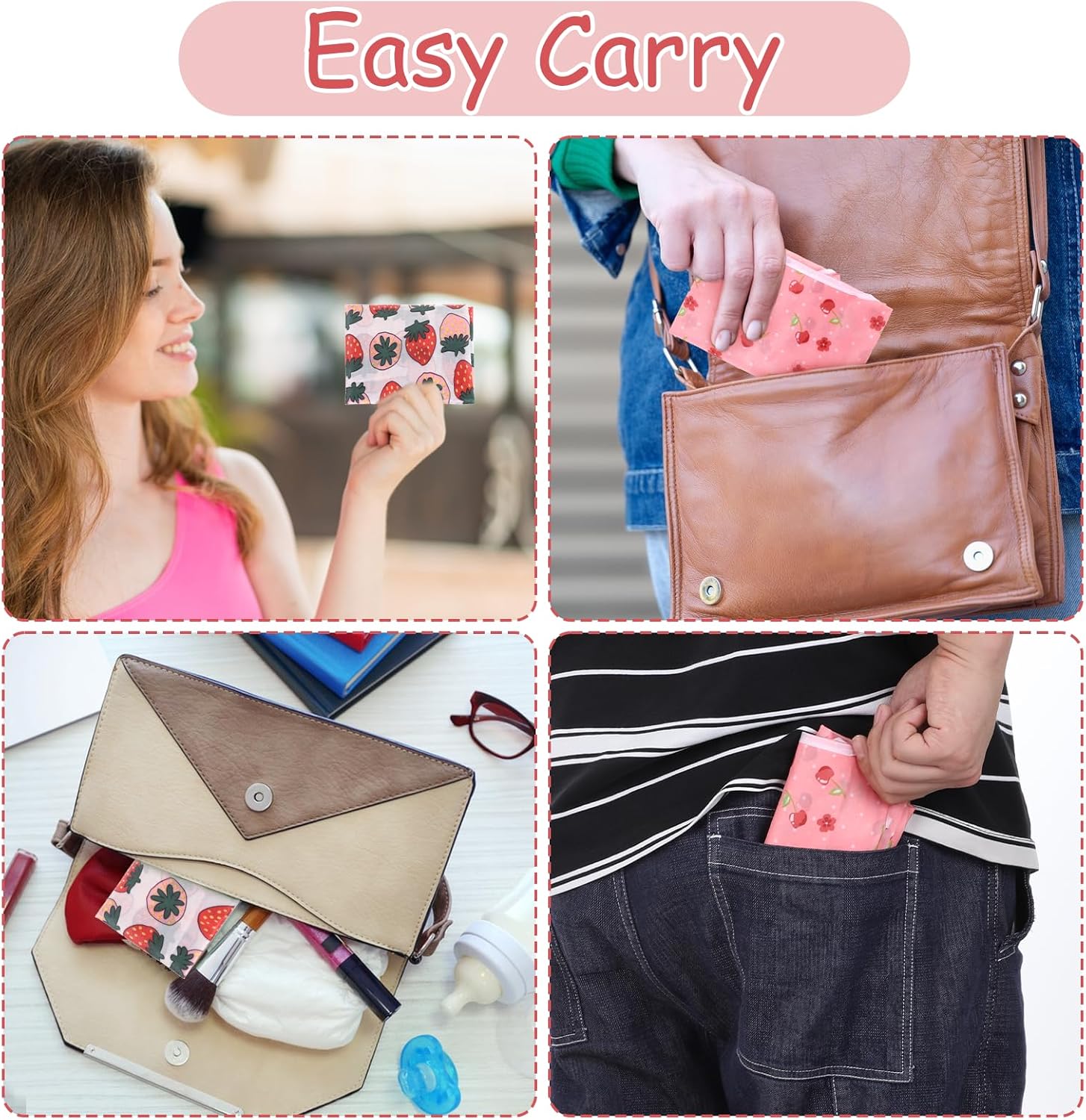 2 Pcs Reusable Shopping Bags Cute Extra Large Foldable Bag Travel Waterproof Totes Pouch Bag Pocket Bags - Image 6