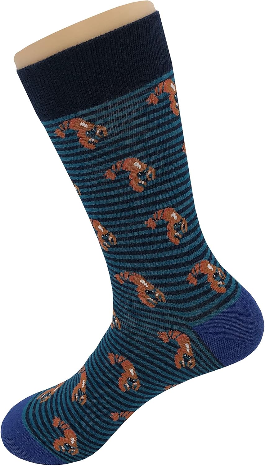 Stripe Lobster Dress Socks Funny Novelty Crazy Fun Design Men Size 8-12 Cotton Casual Crew Colorful Funky Fancy Socks Gift for Men - Image 3