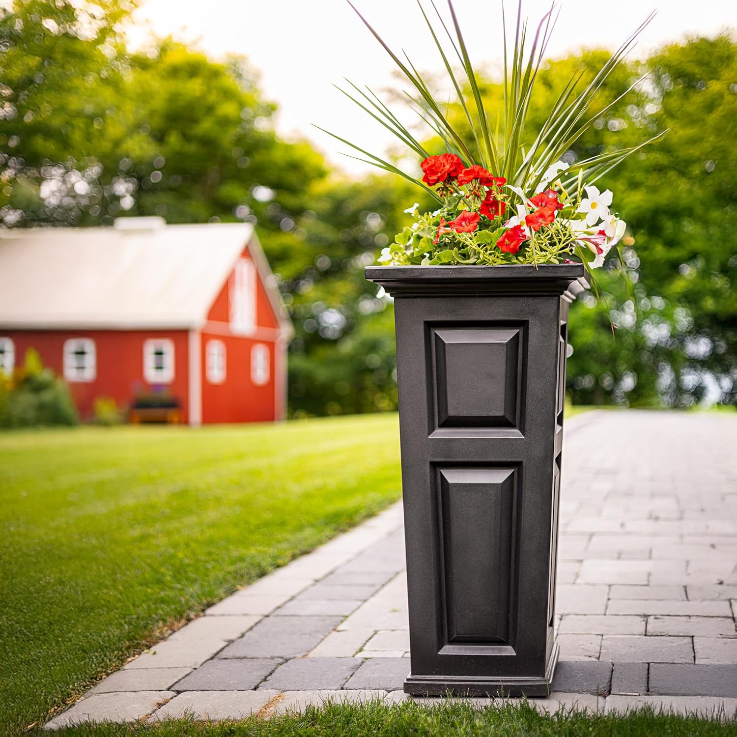 Mayne Nantucket 32-Inch Tall Planter – Self-Watering, Weather-Resistant Planter for Flowers – Durable Outdoor Design for Patio, Porch, or Entryway