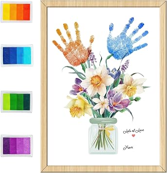 HiFulerr Mothers Day Gifts for Grandma - Art Handprint Flower Crafts for Kids Toddlers, Custom Mom Birthday Gifts from Granddaughter Grandson, Nana Mimi Gigi Grandma Christmas Gift