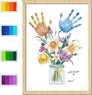 HiFulerr Unique Grandma Gifts - Handprint Flower Crafts from Kids, Wall Decorations & Custom Valentines Day Gifts for Mom Mother Parents from Daughter, Personalized Birthday Gift for Grandma Nana abuela