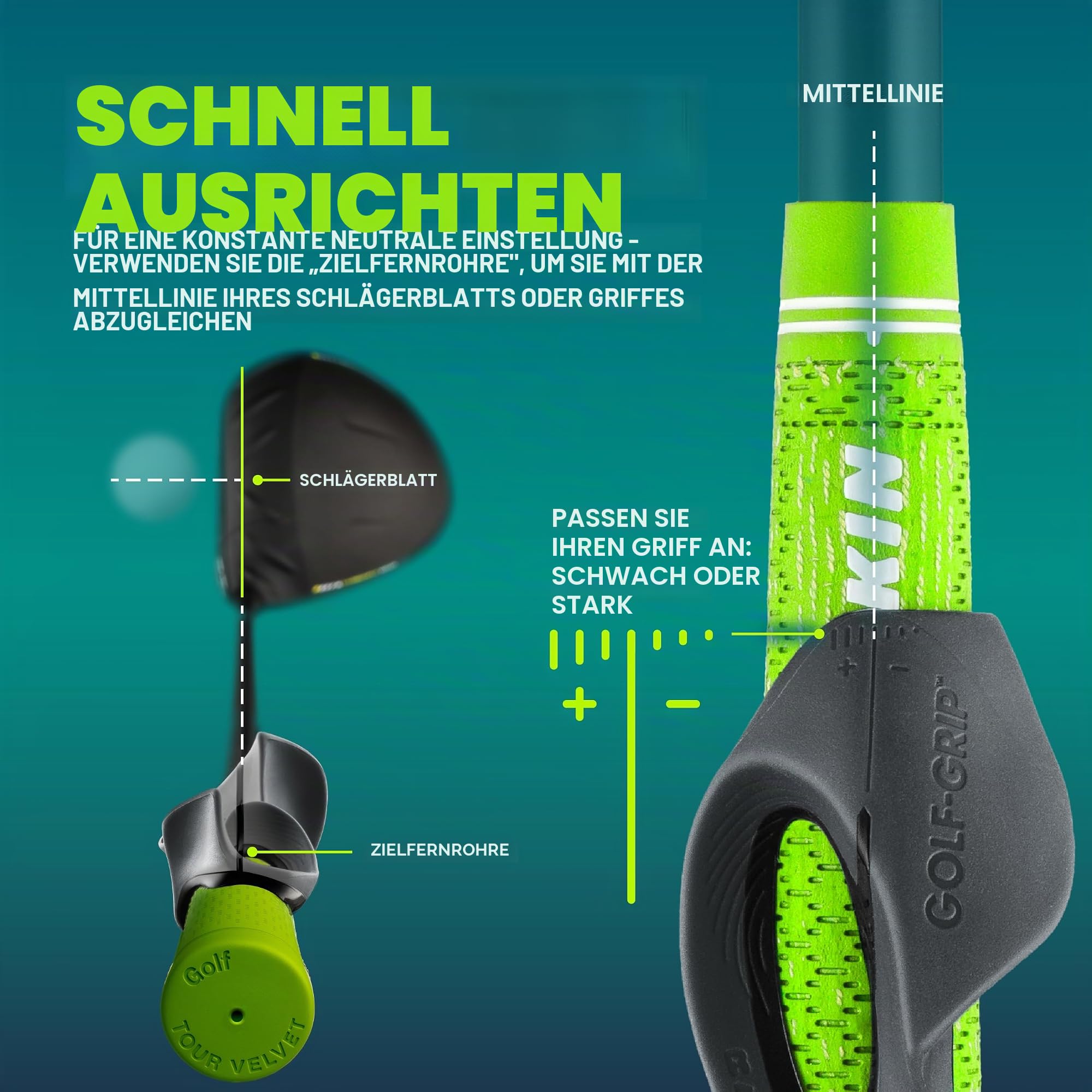 GOLF-GRIP Golf Grip Trainer für Links- & Rechtshänder Golfer - Aufsteckbare Golf-Trainingshilfe für die richtige Handposition & Schwungtechnik - Schlagen Sie gerader, längere Schläge & Fix Slices oder