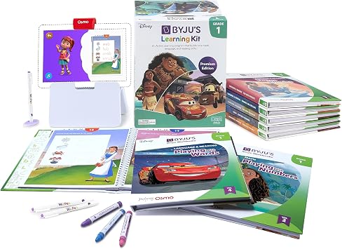 BYJUS Learning Disney, 1st Grade Premium Edition App + 8 Workbooks Ages 5-7, Featuring Disney & Pixar Characters - Learn Reading, Addition/Subtraction, Writing & Phonics - Osmo Fire base included