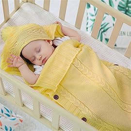 XMWEALTHY Newborn Baby Wrap Swaddle Blanket Knit Sleeping Bag Receiving Blankets Stroller Wrap for Baby (Turmeric) (0-6 Month)