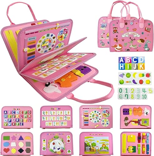 Busy Board - Juguetes Montessori para niños pequeños, 10 páginas, juguetes Montessori, libro ocupado para niños de 1, 2, 3, 4 años, aprendizaje