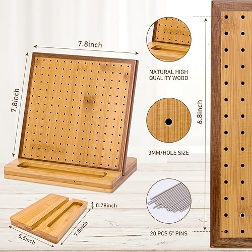 Miniatura 2 de Tabla de bloqueo de ganchillo de 7.8 pulgadas con 20 pinesclavijas, tabla de bloqueo para tejer a ganchillo, tablas de bloqueo cuadradas de bambú