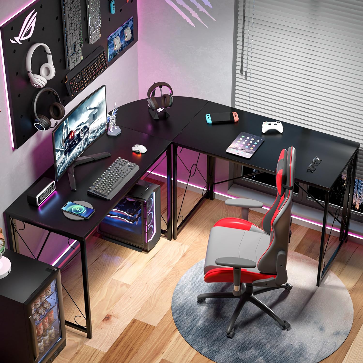 VECELO 59" L Shaped Computer Desk, Corner Computer Desk, Sturdy Home Office Computer Table for Small Space, Writing Desk, Larger Gaming Desk Workstation, Matte Black