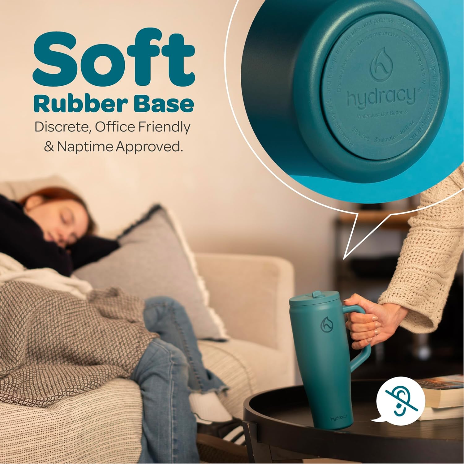 Hydracy Soulmate Insulated Tumblers with Handle and Stainless Steel Straw - 100% Leakproof Reusable Insulated Cup - Cupholder Friendly Rubber Base Travel Mug - Twilight Teal - Image 7