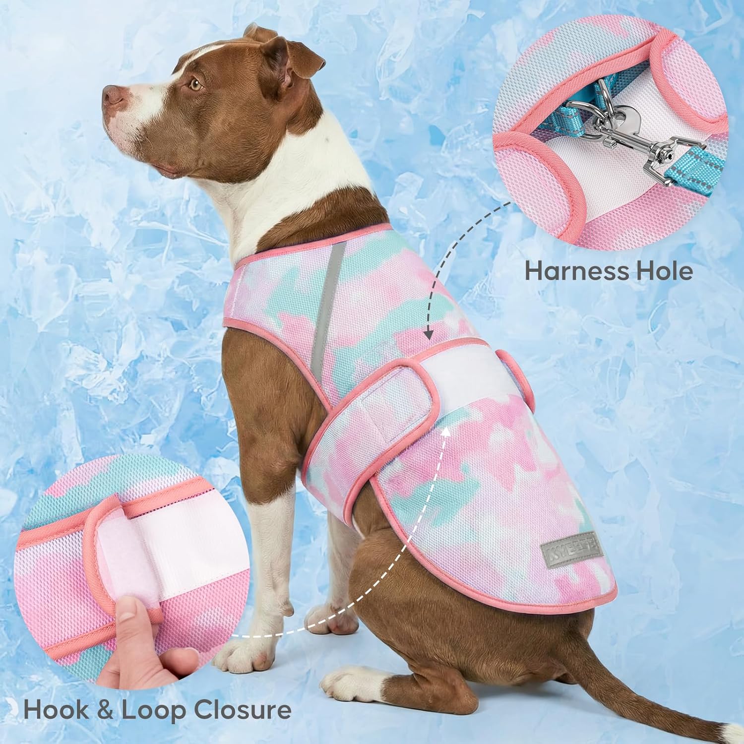 KYEESE Dog Cooling Vest, Lightweight Dog Cooler Jacket, 3D Breathable Mesh Pet Cooling Shirts for Summer with Reflective Stripe, Sun Protection Pet T Shirt for Beach, Hiking, Walking, Pink, 3XL