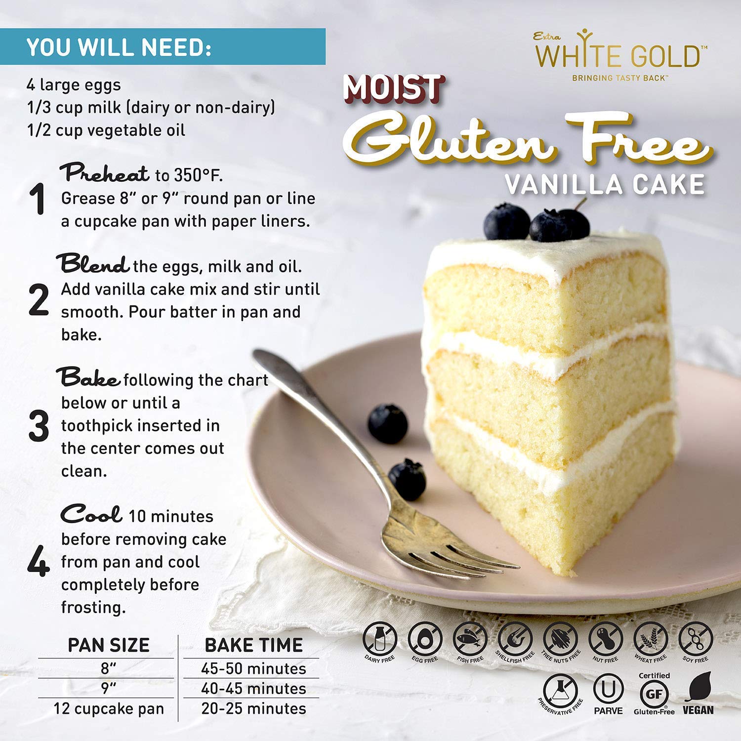 Extra White Gold Vanilla Cake Mix – For Baking Cakes Cupcakes Desserts – [Gluten Free] [Nut Free] [Free of the Top 14 Major Allergens] – 15.9 Ounces