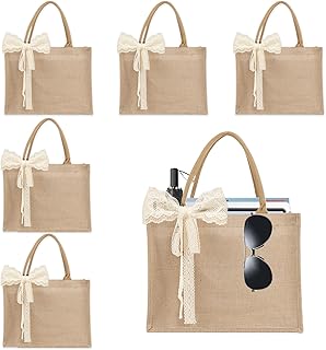 6pcs Burlap Tote Bag Set with Handles, Waterproof Reusable Blank Water R...
