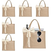Juego de bolsos de mano de arpillera de 6 piezas con asas, bolsos de supermercado impermeables, reutilizables, resistentes al agua y en blanco con cinta, bolso de mano de yute grande de 15,35*6*12 pulgadas para mujer, regalo de dama de honor, compras en la playa, bodas, viajes, bricolaje