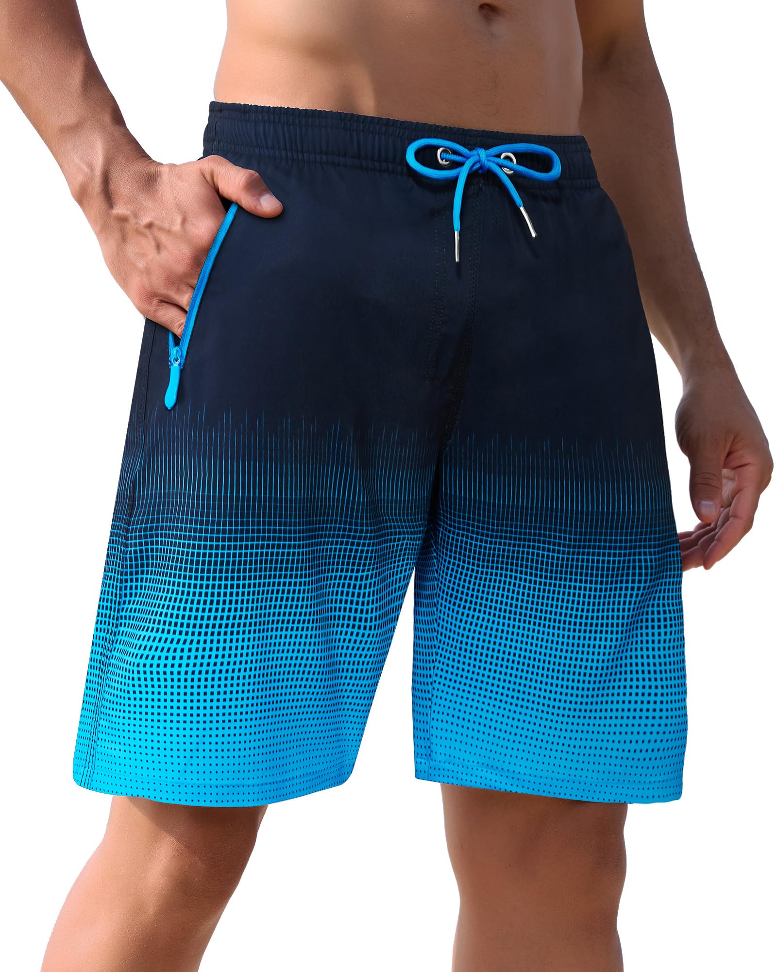 APTRO Herren Badehose Lang Badeshorts mit Mesh-Futter Schnelltrocknend Boardshorts mit Reißverschlusstaschen Sport Shorts