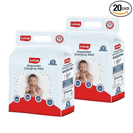LuvLap Disposable Baby Underpad Cum Changing Mats, 20 Count 60x60 CM Waterproof Pads for Baby, Breathable Underpads act as 100% Water Proof Bed Protector, Non Slip Backsheet, Hypoallergenic