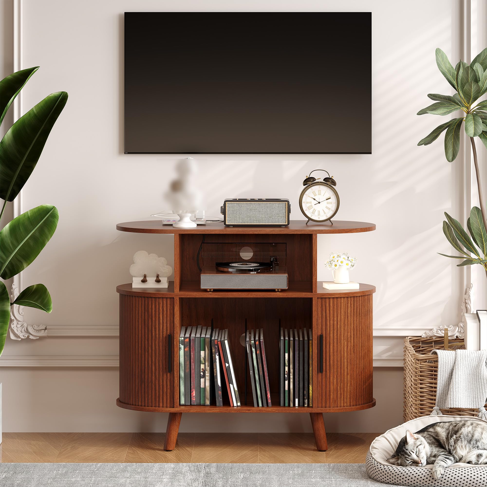 Meuble Tourne Disque Bois Support Pour Table de Tournante GroßEr PlattenstäNder Aufbewahrung Bord de Arrondi Tourne Disque Support Pour Tourne Disque Marron Meuble Platine Vinyle Salle de RéCeption