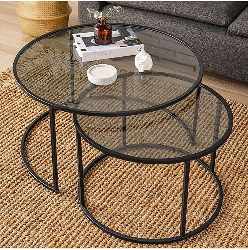 Miniatura 2 de Tokyo - Mesa de centro redonda (31.5 in, cristal ahumado, 2 piezas, juego de mesa auxiliar