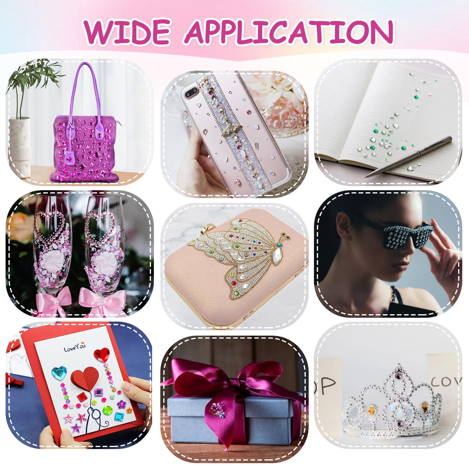 80 Pierres Strass Rondes Adhésives 8 Couleurs - Diamètres Assortis