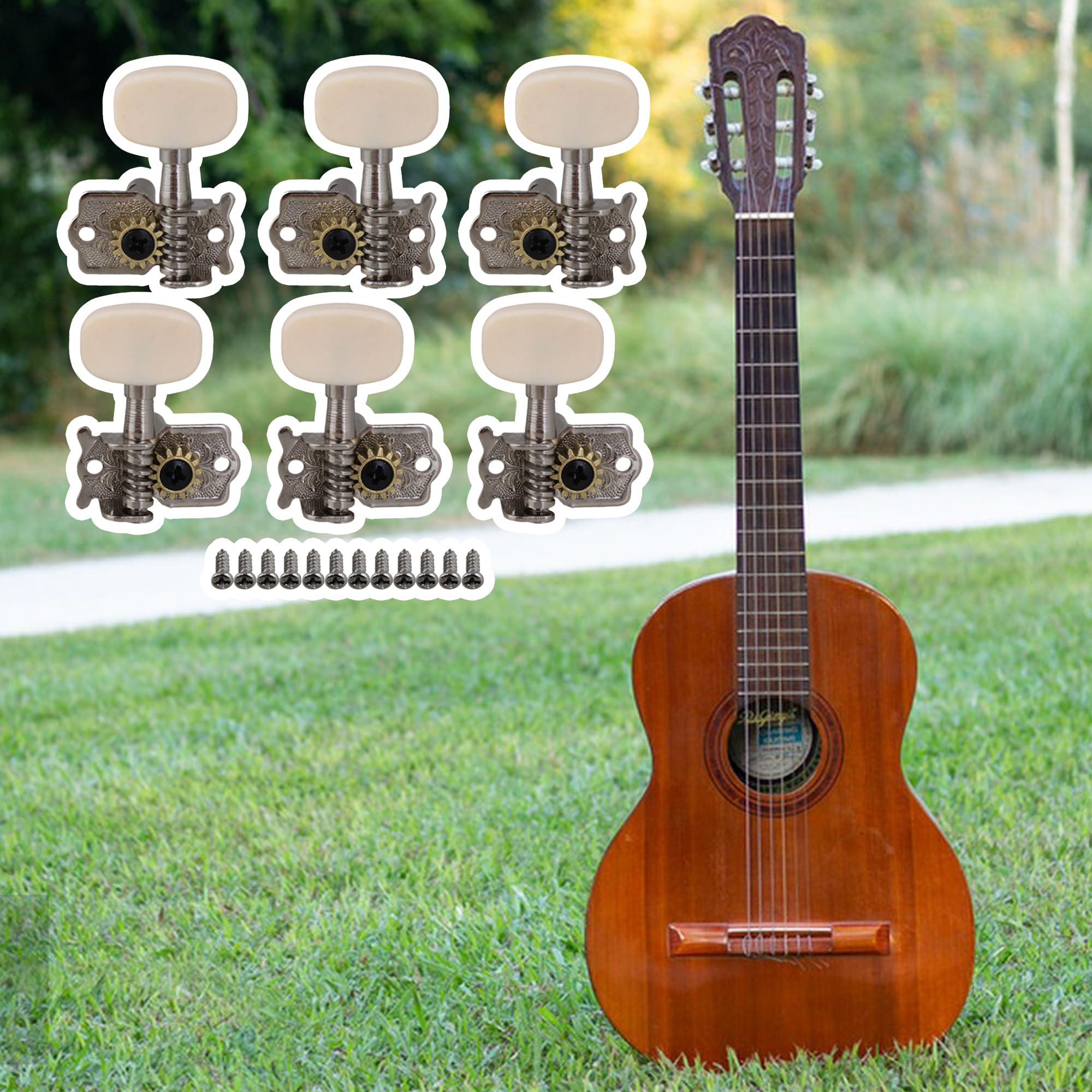 Mécaniques ouvertes individuelles pour guitare Yibuy Chrome 3R3L avec boutons blanc crème