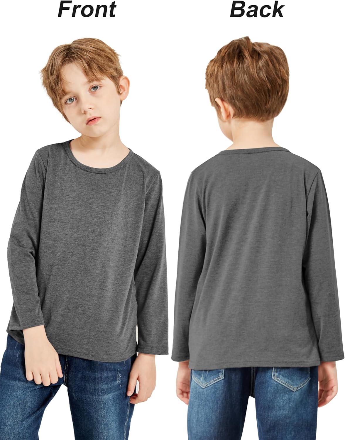 Cooraby 5 Pack Toddler Boys Long Sleeve Shirts Soft Crewneck Top Tees Shirts Kids Solid Colors 2-14 Years - Image 6