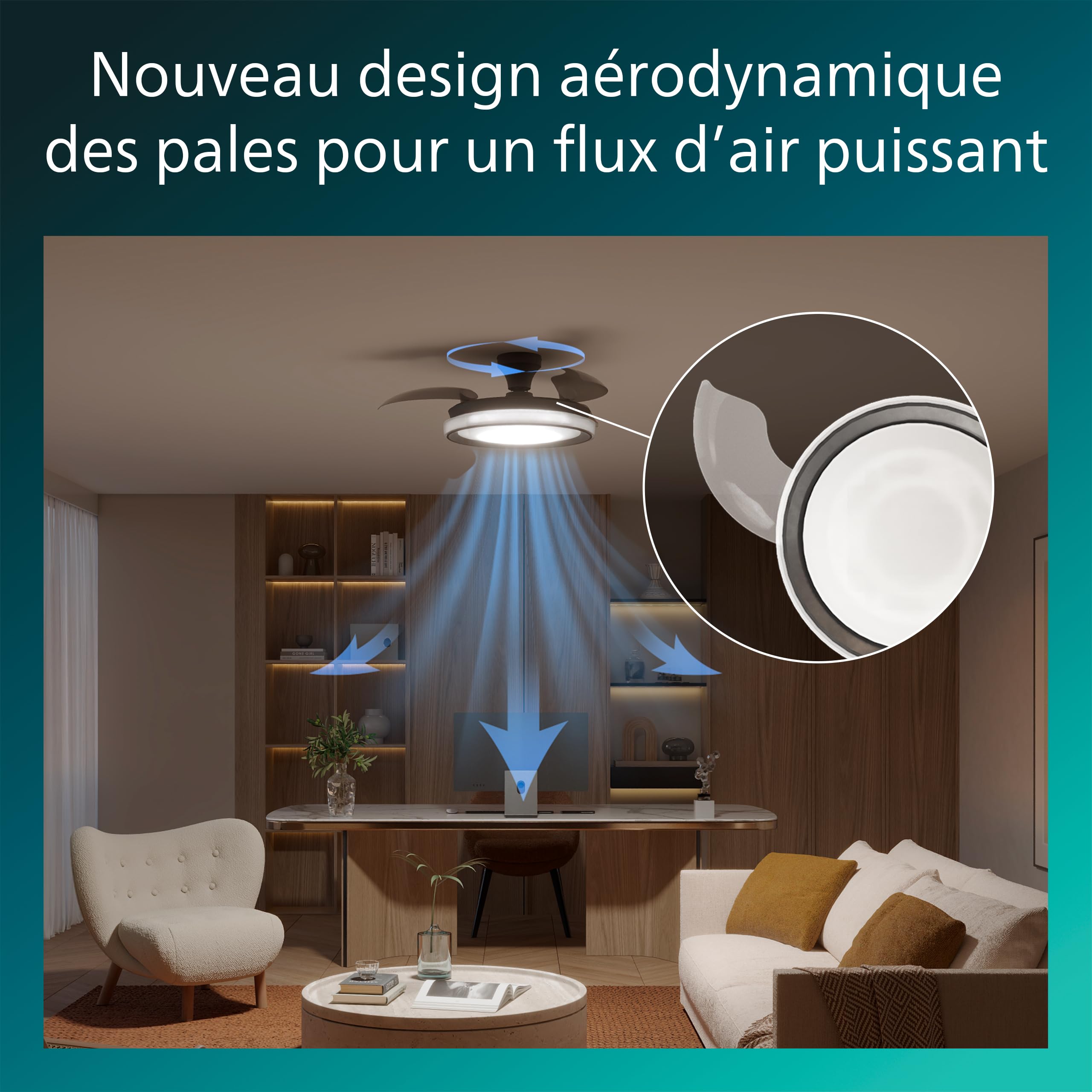 Philips LED, Plafonnier Ventilateur Rétractable Bliss, 106 cm, Noir