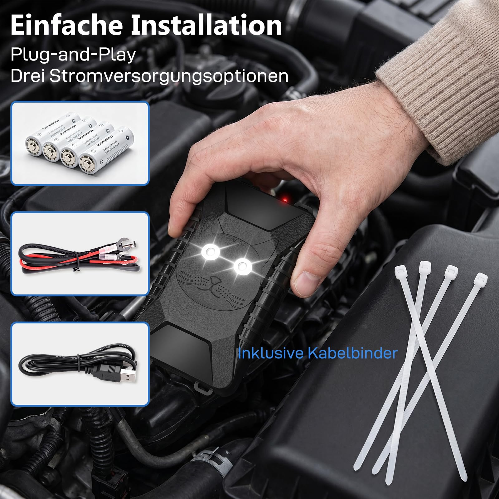 ADOGO Ultraschall Marderabwehr Batteriebetrieben, Marderabwehr Dachboden mit Blitzlicht & Sensor, IP66 Mäuseabwehr Ultraschall Testsieger, Marderschreck Garten für Haus,Garage,Dachboden