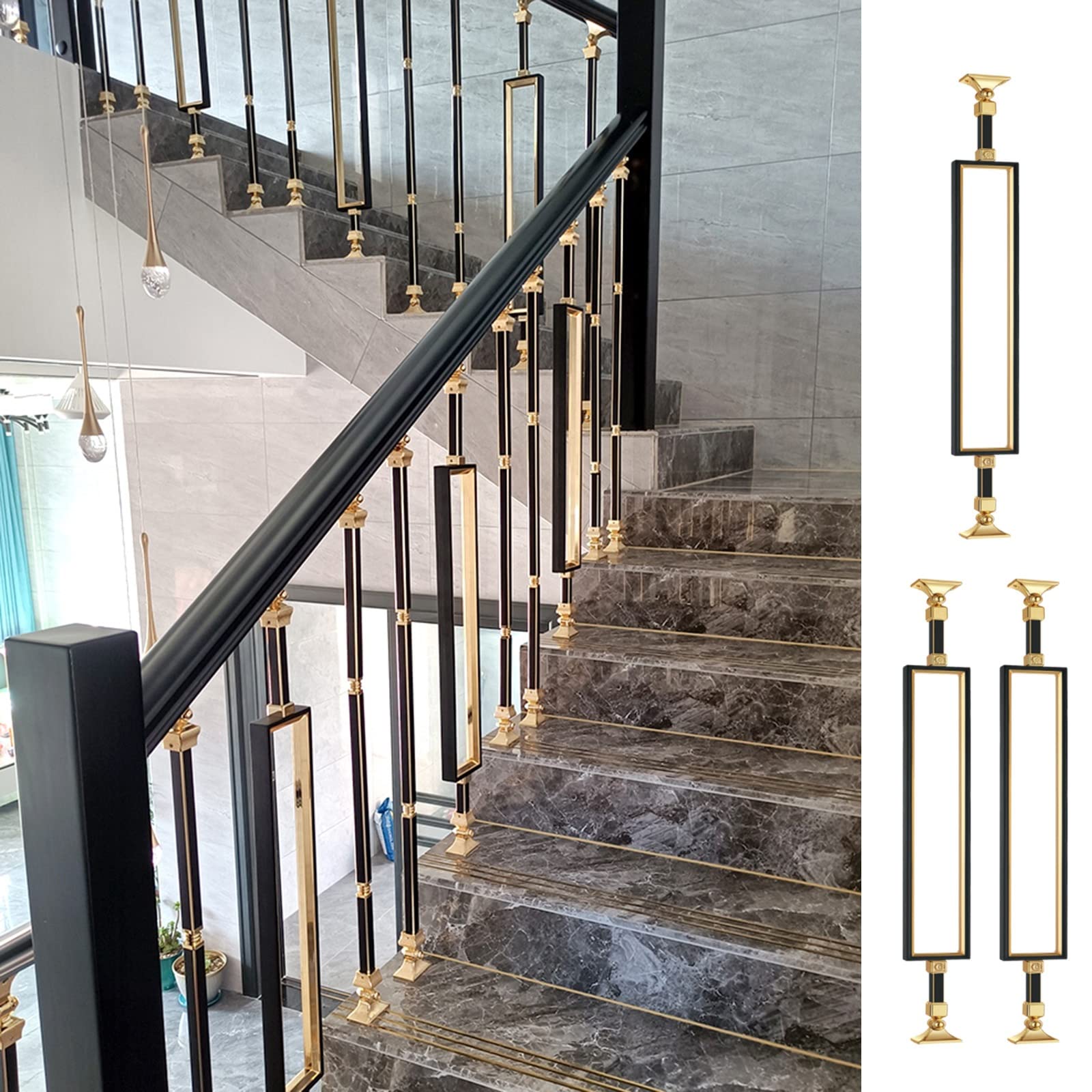 Garde-corps pour escalier intérieur en métal noir et or de 95 cm