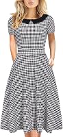 HELYO Women's Peter Pan Collar A-Line Dress Knee Length Floral Print Vintage Casual Work Party with Pockets