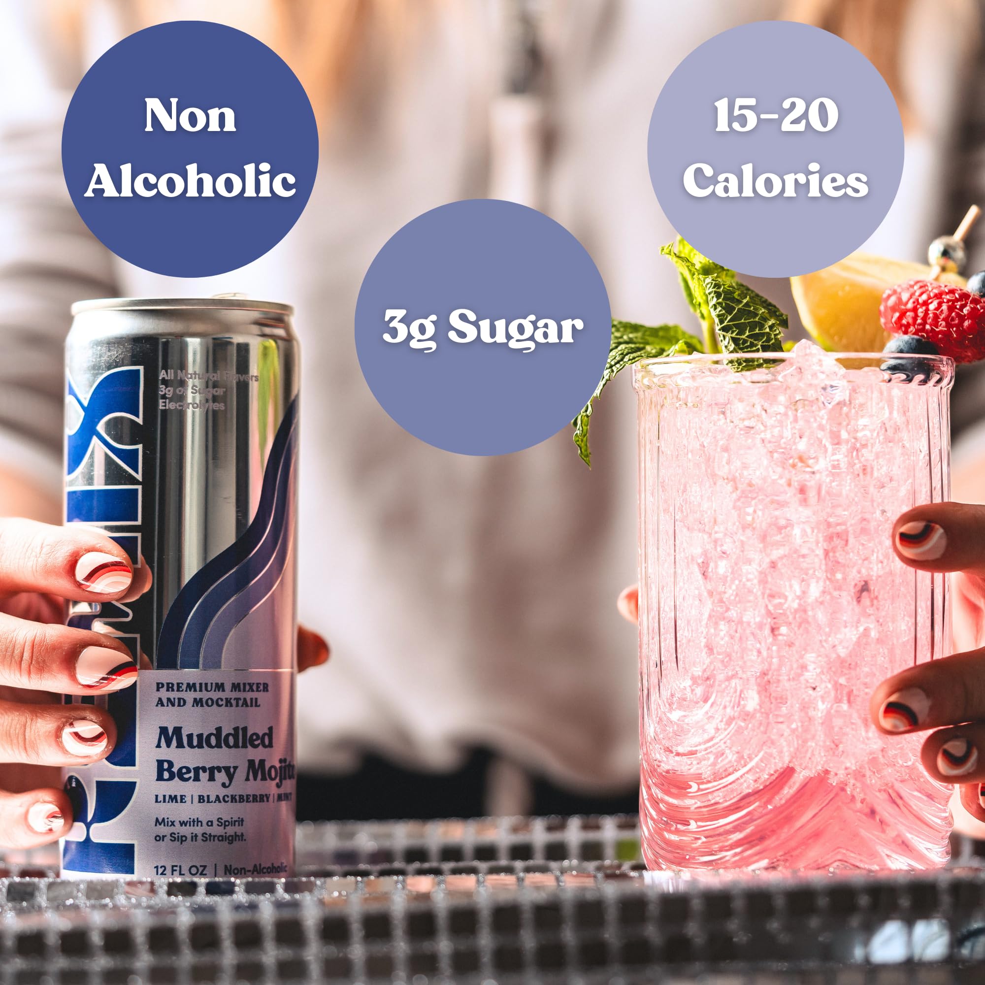 Remix Non-Alcoholic Drinks & Mocktails - Alcohol Replacement Beverage with All-Natural Flavors, Real Juice & Electrolytes - Low Sugar & Calorie Non-Alcoholic Spirits (4 Pack, Muddled Berry Mojito)