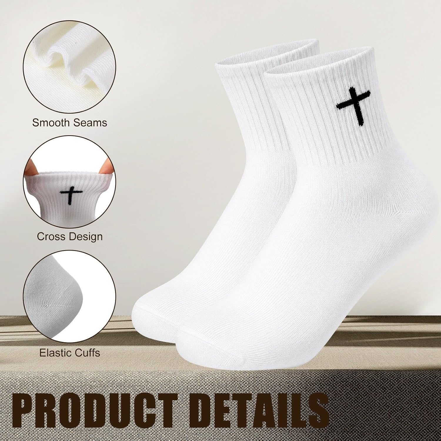 Skicuff 6/9 Pairs Christian Cross Socks Prayer Quarter Crew Stockings Embroidered Religious Socks for Men Women Birthday Gift