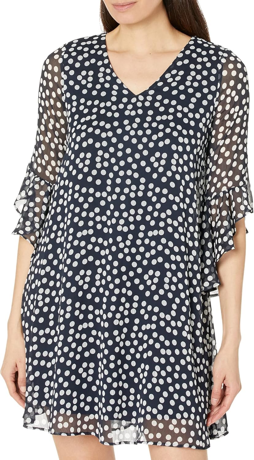 Calvin Klein Chiffon Print Bell Sleeve Dress