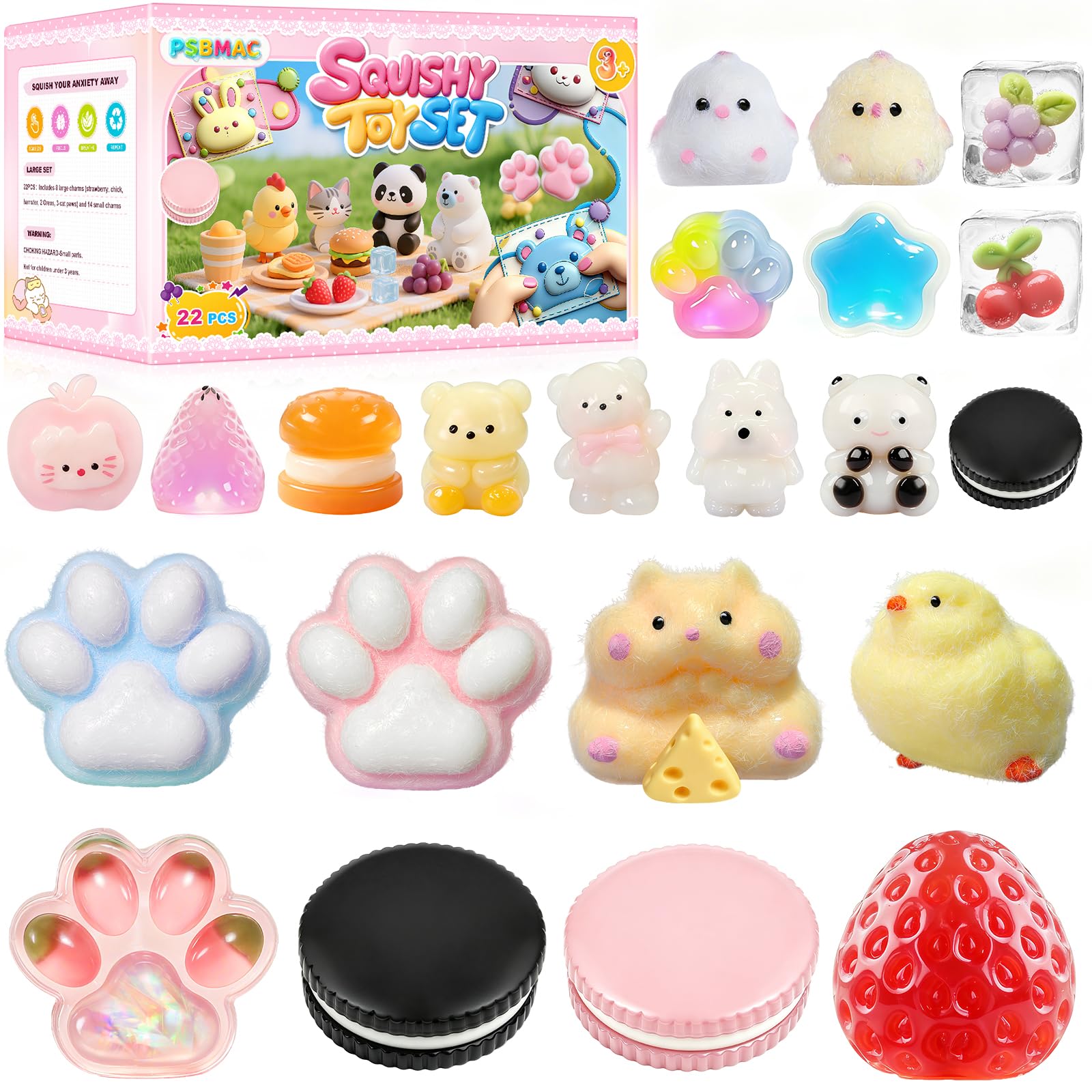 22PCS Squishy Toys Set, Adorable Fidget Toys Kit for Kids & Adults