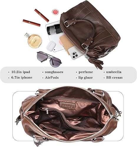 Miniatura 5 de Heshe - Bolsa de hombro de piel para mujer, con asa superior, bolsa cruzada