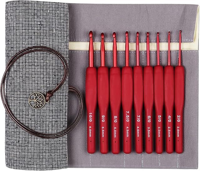 Coopay Crochet Hooks Set With Case, Crochet Hooks Soft Grip for Arthritic Hands, Ergonomic Handle Crochet Needles 9 Pack UK Size, Travel Metal Crochet Hooks Set Beginners Crocheters Gift Kit