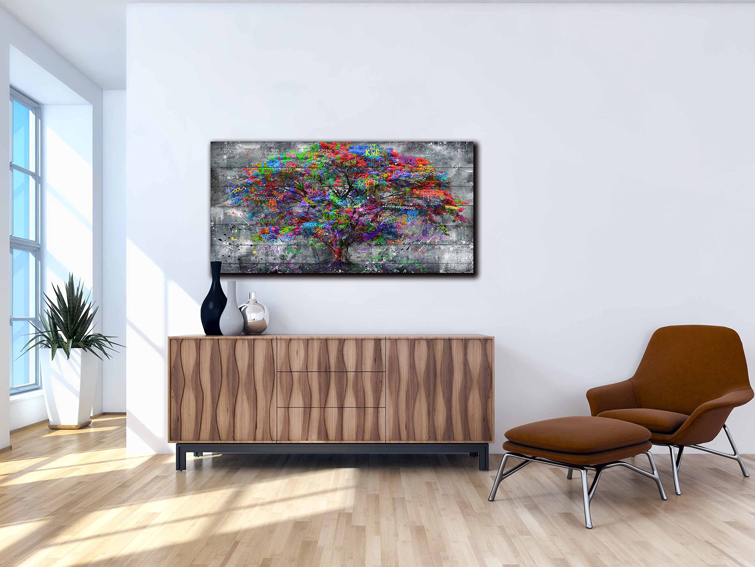 SIXTTART Tree Large Canvas Wall-Art For Living Room - Graffiti Forest Wall Art - Abstract Modern Home Office Wall Decor Ready to Hang Size 59" x 29"
