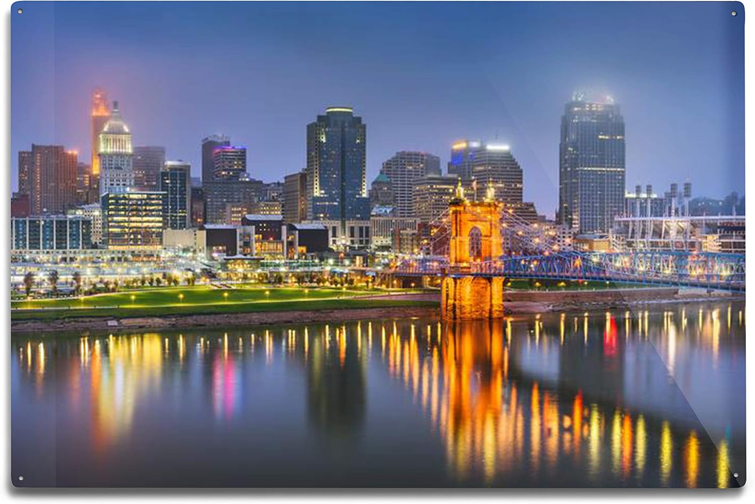Amazon Com Cincinnati Ohio City Skyline At Night A 9012058 9x12 Art Print Wall Decor Travel Poster Posters Prints