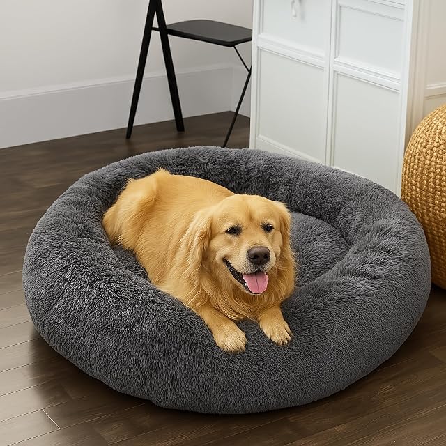 Foto 7 de 7 de Cama calmante para gatos, cama redonda de felpa esponjosa para perros, acogedora, suave, lavable