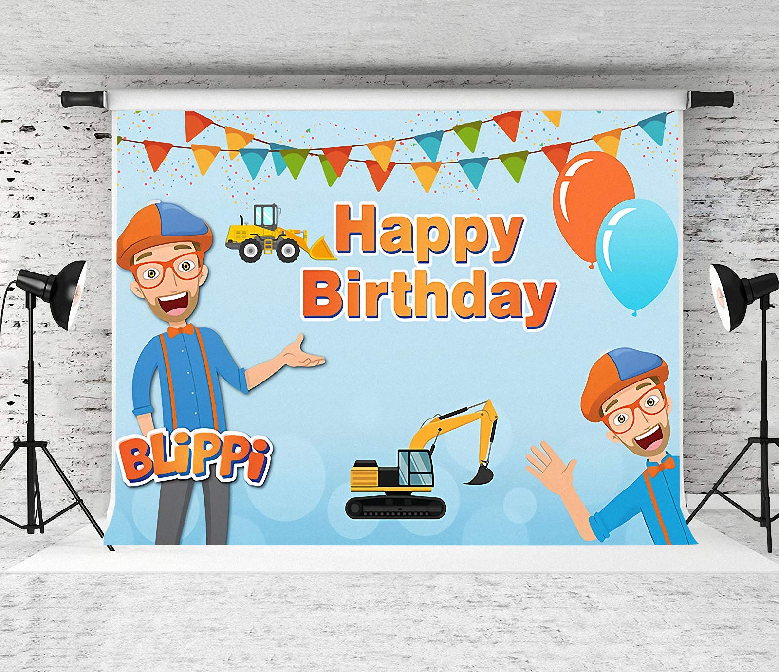 Blippi Backdrop Banner Orange Blue Striped Backdrop Blippi Birthday Background for Boys Birthday Baby Shower Birthday Party Decoration Supplies Booth Props Banner