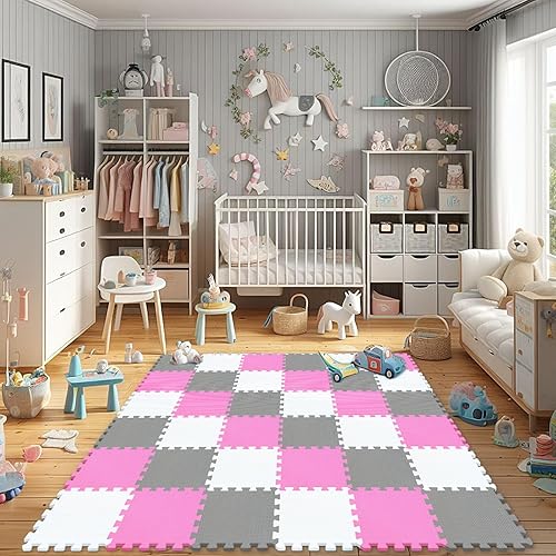 Vista 21 de qqpp Alfombrillas de espuma de rompecabezas de goma EVA con 18 azulejos entrelazados - Alfombra de juego para bebé para jugar Esterilla