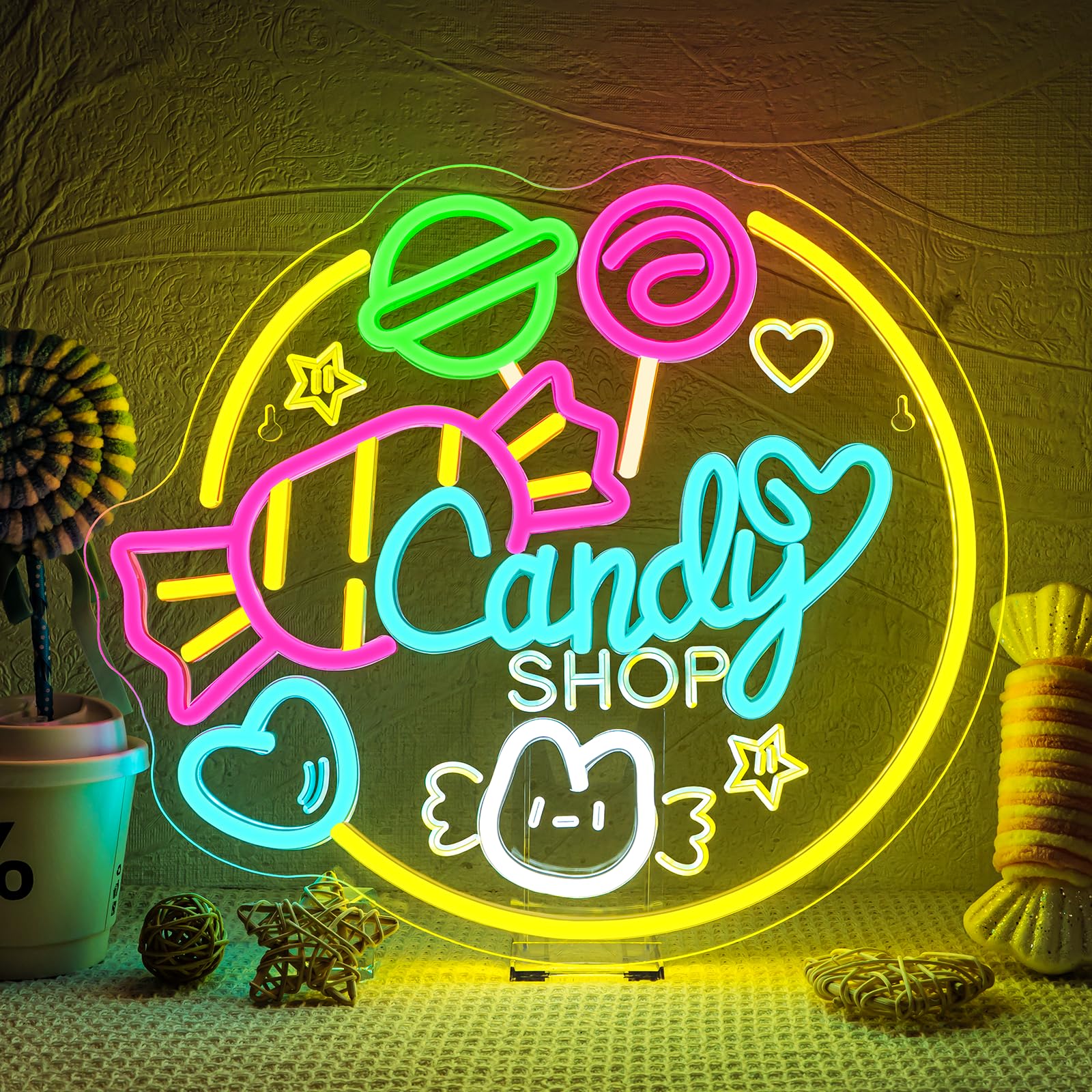 Candy Shop Neon Led, Caramelo Luces Neon Regulable para Decoración, Tienda de Golosinas Letrero Led para Tienda de Dulces,Pastelería,Fiestas,Sala de Estar,Regalo para Niños