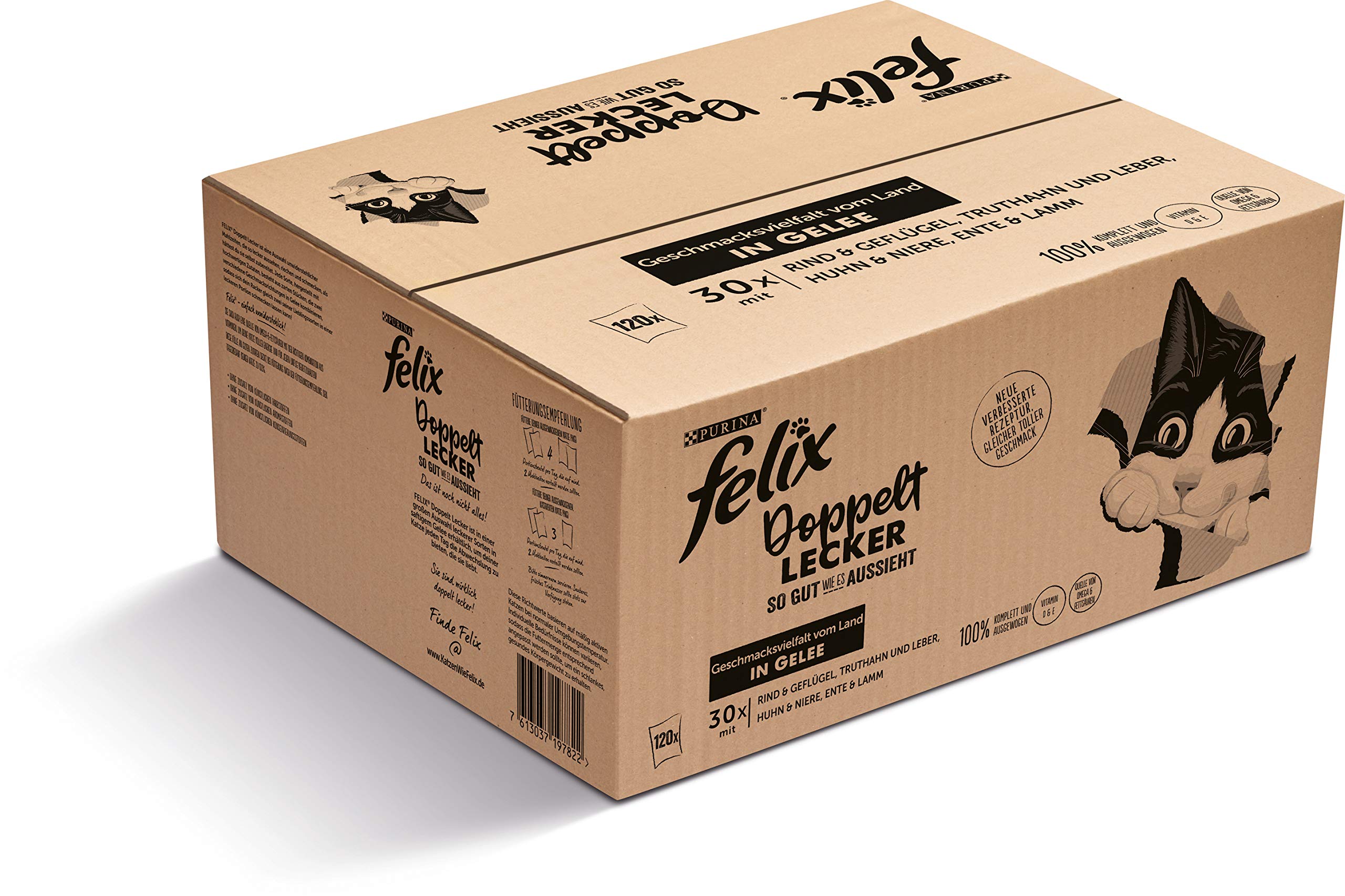 FELIX Cibo umido per gatti - Doppio sapore delizioso - Sapore del paese - 120 x 85 g