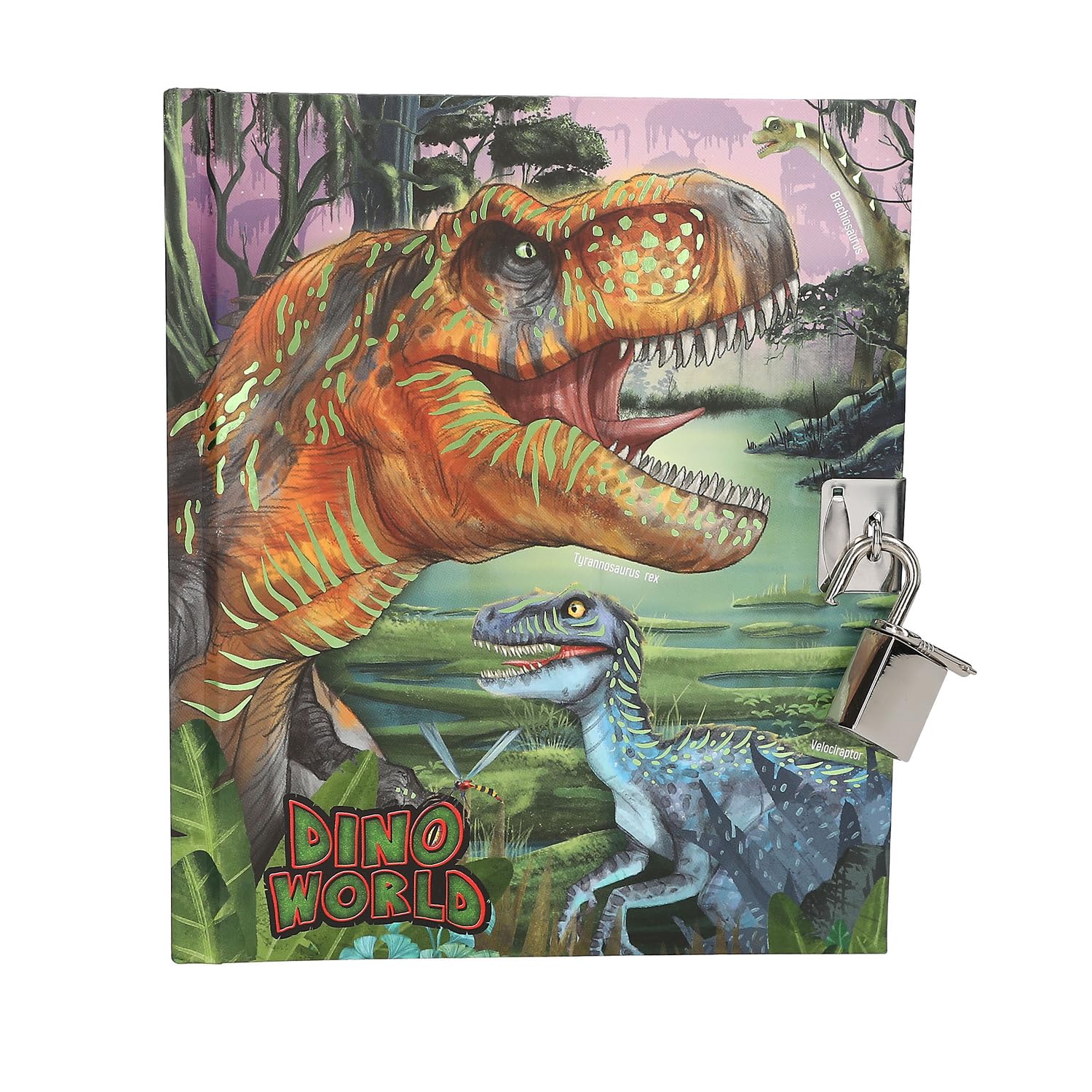 Depesche 13244 Dino World-Agenda con Cerradura, Libro con Motivos de Dinosaurios y 192 páginas rayadas e ilustradas a Todo Color, Multicolor, One Size
