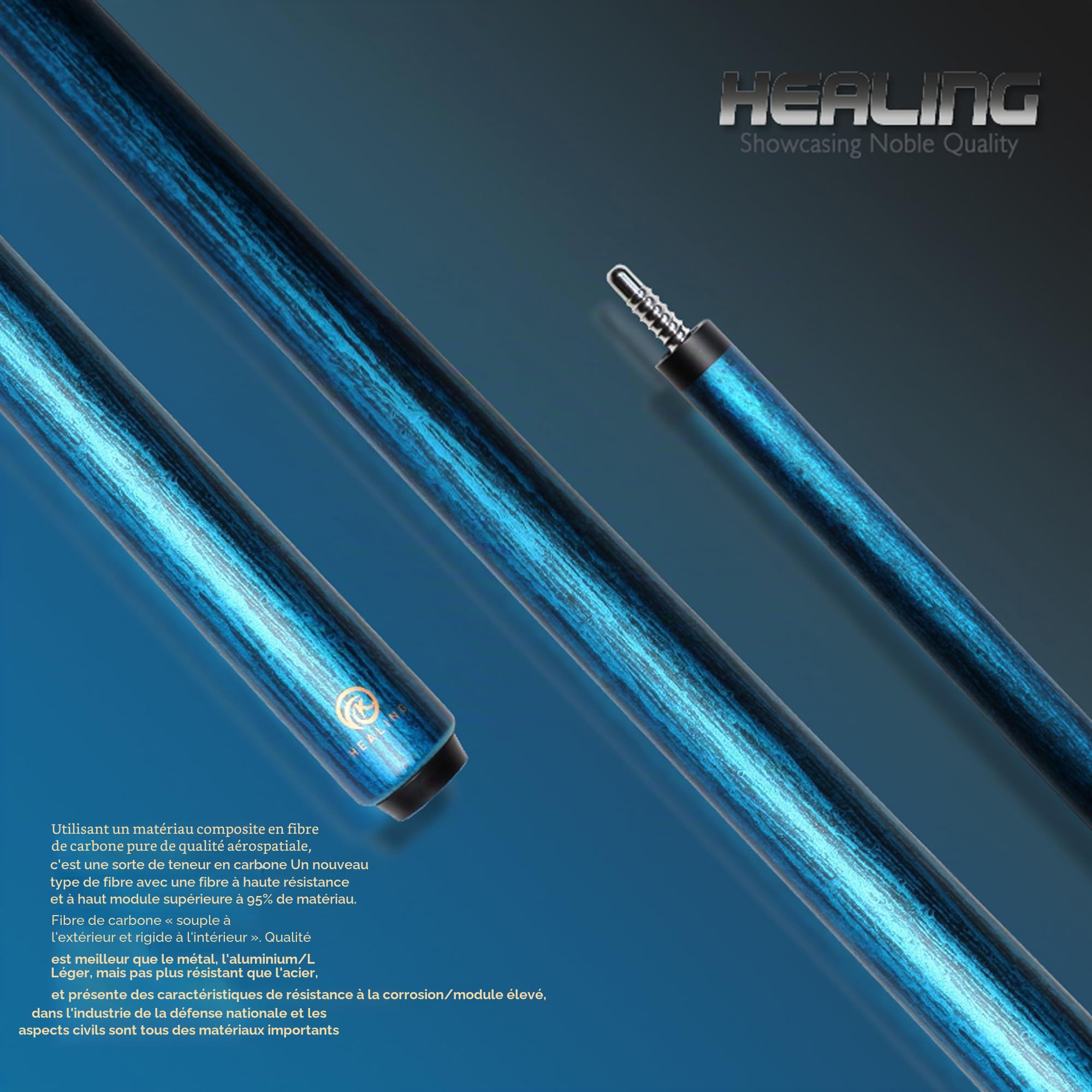 KHEALING Queue de billard professionnelle en fibre de carbone, tête de 12 mm, faible déflexion, accessoires de queue de billard de 142,2 cm, convient pour salle de billard