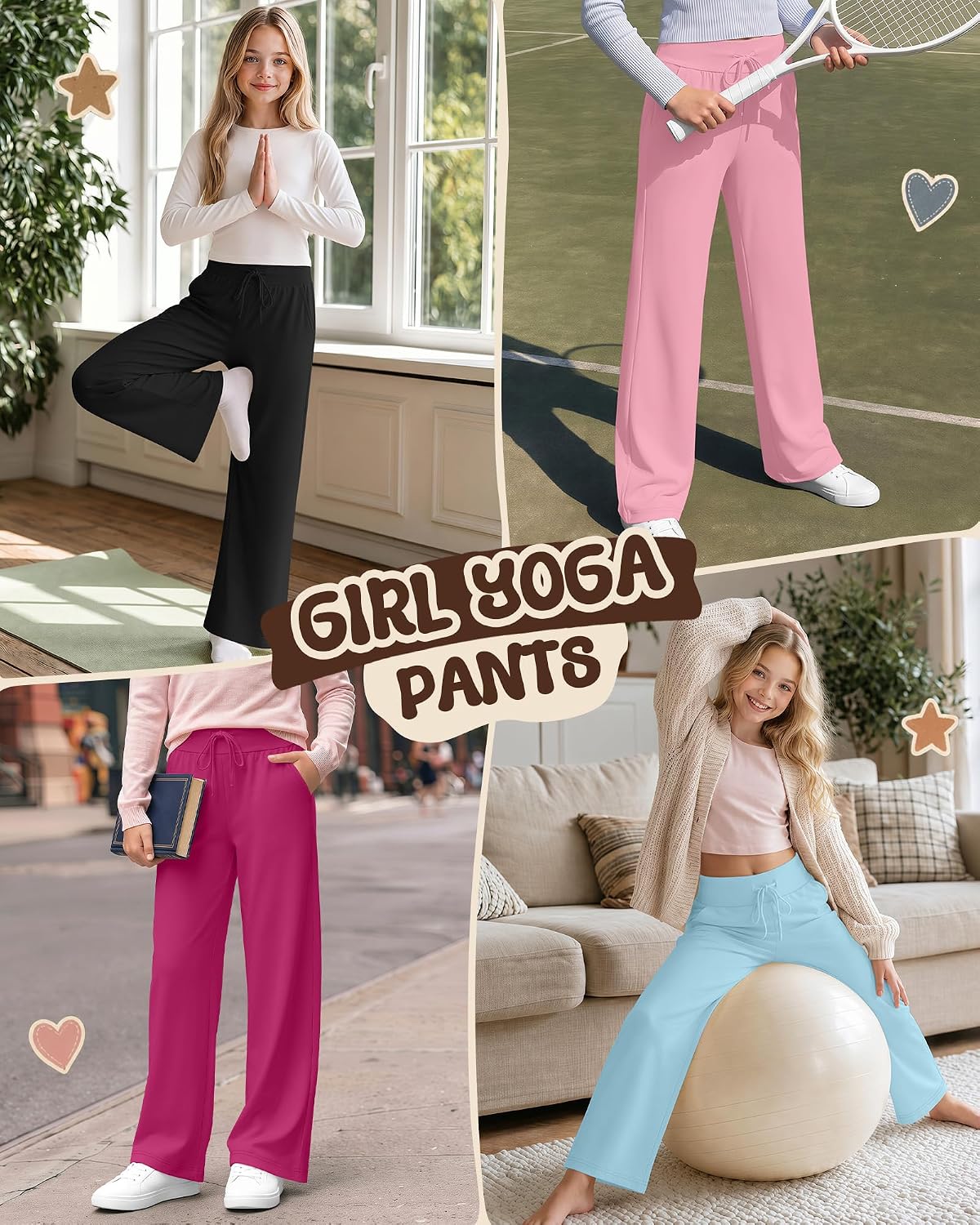 Girls Wide Leg Pants Yoga Trousers