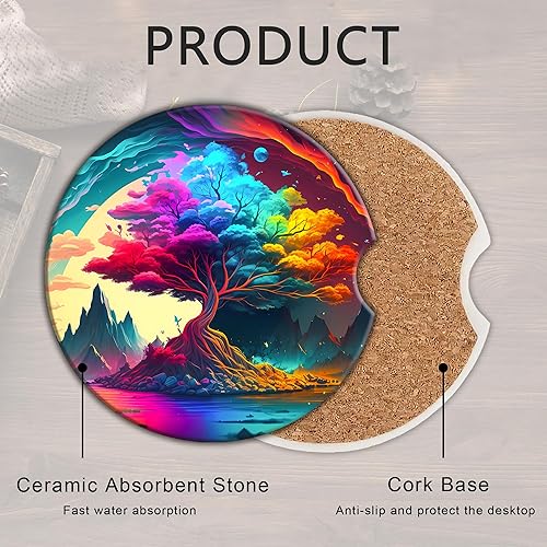 Miniatura 3 de Posavasos para automóvil con diseño de árbol de la vida, 2 unidades, accesorios antideslizantes universales para automóvil, 2.56 pulgadas, bonitos