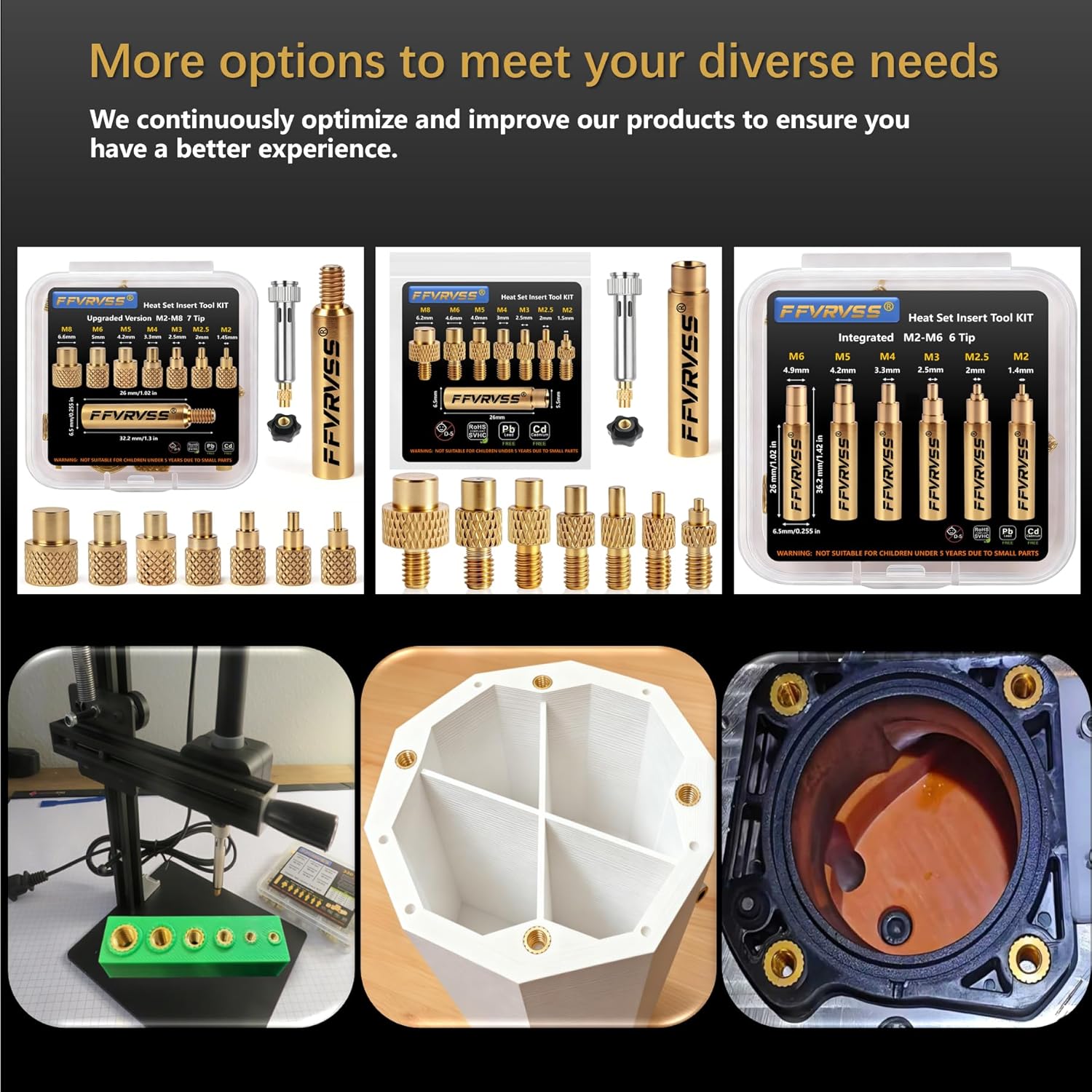 7x Soldering Tips/Heat Set Insert Tips - for Thread Inserts M2 M2.5 M3 M4 M5 M6 M8 Soldering Iron Adapter Compatible 900M/T18/FX-888D，More affordable Plastic 3D Printer Components Tool kit